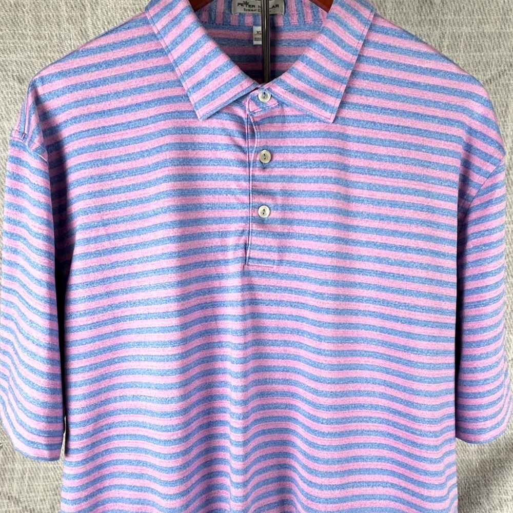 Peter Millar Summer Comfort Polo Mens XL Pink Blue Striped Golf Performance - Picture 4 of 7